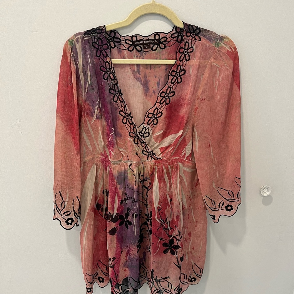 MushKaby Pink and Purple Asymmetrical Embellished Tunic